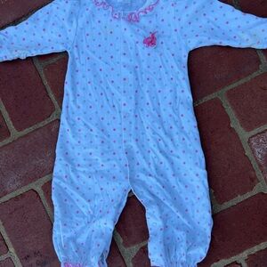 Kissy Kissy Brand Small White and Pink Polka Dot Onesie